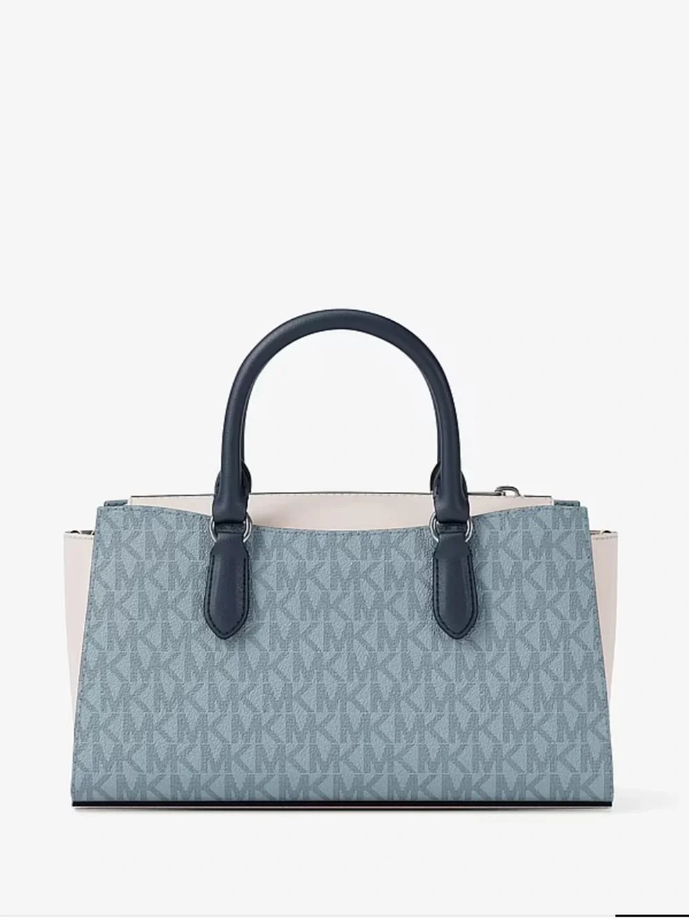 Michael Kors Light Blue Signature Satchel Crossbody with Navy Trim